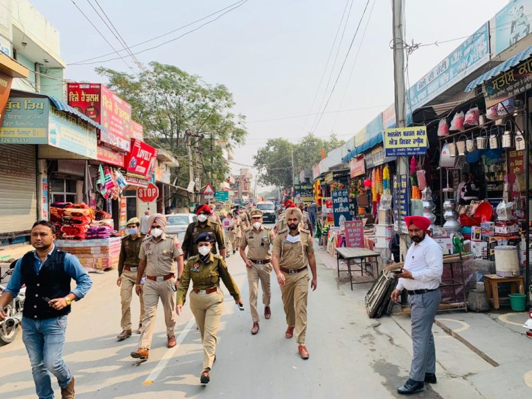 Police flag march in Mahil Kalan Bazaar in view of Diwali festival ….